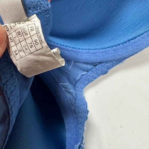 Simone Perele 34 Bra Underwired Blue Smooth Floral Mesh Bow Adjustable Straps - Picture 9 of 10